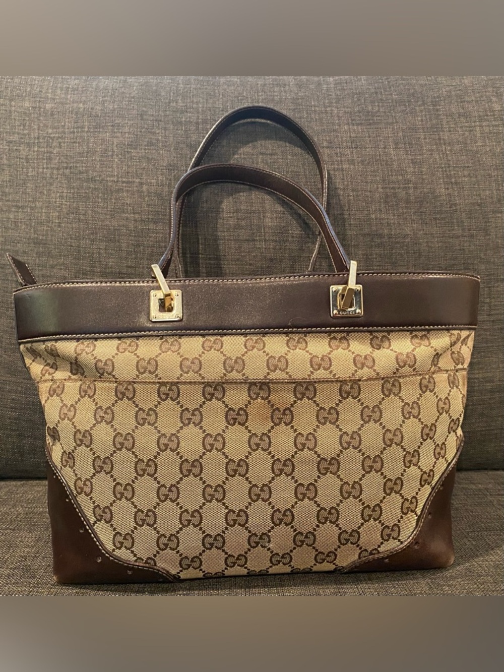 Gucci Beige GG Canvas Tote w/ Brown Leather & Gold Horsebit Hardware. Classic ❤️ - Picture 2 of 12